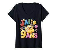 Mujer Enfant poulette Enfant 9ans Anniversaire Fille pollo Camiseta Cuello V
