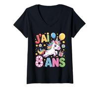 Mujer Enfant Unicornio Enfant 8ans Anniversaire Garcon Fille Licorne Camiseta Cuello V