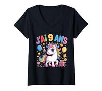 Mujer Enfant Unicornio Enfant 9ans Anniversaire Garcon Fille Licorne Camiseta Cuello V
