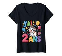 Mujer Enfant vache Enfant 2ans Anniversaire Garcon Fille Cow Camiseta Cuello V