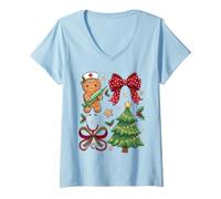 Mujer Enfermera Cute Christmas Graphics Santa Claus Christmas Season Lover Camiseta Cuello V