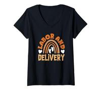 Mujer Enfermera de trabajo y parto Enfermera L&D Rainbow Camiseta Cuello V