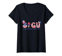Mujer Enfermera patriótica SICU 4 de julio Cirugía de la Bandera Americana UCI Camiseta Cuello V