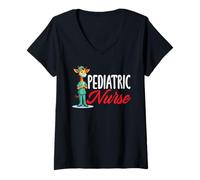 Mujer Enfermera pediátrica Jirafa Lindo Enfermería Médico Hospital Scrub Camiseta Cuello V