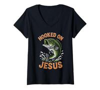 Mujer Engañado En Jesús Divertido Juego De Palabra Cristiana Fe Pesca Amante Camiseta Cuello V