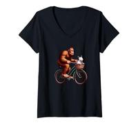 Mujer English Bull Terrier Bigfoot Sasquatch Bicicleta Ciclismo Perro Camiseta Cuello V