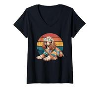 Mujer English Cocker Spaniel Gafas De Sol Hawái Playa Verano Camiseta Cuello V