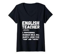 Mujer English Teacher Definition - Grammar Humor Classroom Tee Camiseta Cuello V