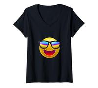 Mujer Enjoy Happiness with The Smile Face Mood Graphic Designs Camiseta Cuello V