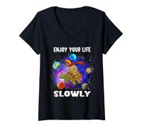 Mujer Enjoy Your Life Slowly Turtle Sloth Funny Sloths Turtles Camiseta Cuello V