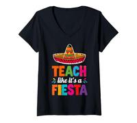 Mujer Enseña como si fuera un profesor mexicano Fiesta Cinco de Mayo Camiseta Cuello V