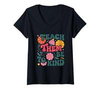 Mujer Enséñales a ser amables mensajes positivos Camiseta Cuello V
