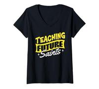 Mujer Enseñando a los Santos Futuros Escuela Católica Maestro Fiel Camiseta Cuello V
