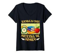 Mujer Enseñando en el Caos Dominando el Caos - Arte Divertido para Maestros Camiseta Cuello V