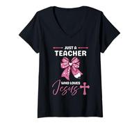 Mujer Enseñando la fe cristiana reverencia solo un maestro que ama a Jesús Camiseta Cuello V