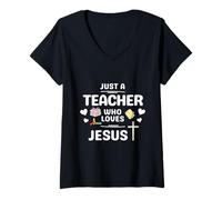 Mujer Enseñando la fe cristiana reverencia solo un maestro que ama a Jesús Camiseta Cuello V