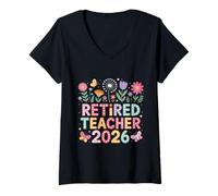 Mujer Enseñanza de diseño Floral para Maestros Jubilados 2026 Camiseta Cuello V