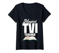Mujer Enseñanza del Equipo con Discapacidad Visual Trabajo Corazón Profesor TVI Camiseta Cuello V