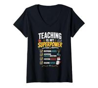 Mujer Ensenanza es Mi Superpotencia Camisa Profesor Camiseta Cuello V