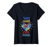 Mujer Enseñar a casa Amor Inspirar Conciencia sobre el Autismo Mes Autista Camiseta Cuello V
