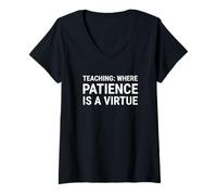Mujer Enseñar donde la paciencia es una virtud. Camiseta Cuello V
