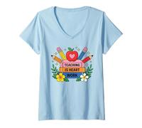 Mujer Enseñar es Trabajo del corazón Educador Diseño de apreciación Camiseta Cuello V