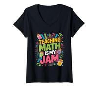 Mujer Enseñar Matemáticas Es Mi Jam Maestro Humor Música De Vuelta A La Camiseta Cuello V