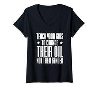 Mujer Enseñe a Sus Hijos a Cambiar su Aceite, no su género Camiseta Cuello V