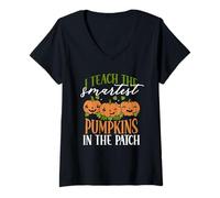 Mujer Enseño a Las Calabazas más Inteligentes en el Parche Profesor de Halloween Camiseta Cuello V
