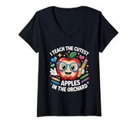 Mujer Enseño a Las Manzanas más Lindas del huerto Lindo Profesor de otoño Camiseta Cuello V