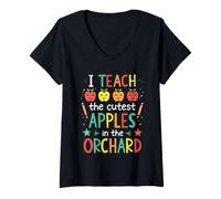 Mujer Enseño a Las Manzanas más Lindas del huerto Lindo Profesor de otoño Camiseta Cuello V