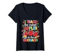 Mujer Enseño a Las Manzanas más Lindas del huerto Lindo Profesor de otoño Camiseta Cuello V