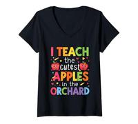 Mujer Enseño a Las Manzanas más Lindas del huerto Lindo Profesor de otoño Camiseta Cuello V