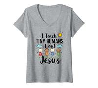 Mujer Enseño a los Humanos diminutos sobre Jesús: Tutor de educación Religiosa Camiseta Cuello V