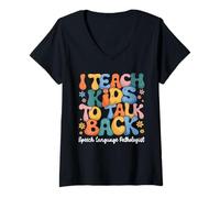 Mujer Enseño a los niños a hablar patólogo del habla y el lenguaje Camiseta Cuello V