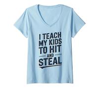 Mujer Enseño a mis Hijos Golpear y Robar béisbol Divertido Camiseta Cuello V