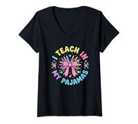 Mujer Enseño en Pijama: Linda Vida de Maestra Camiseta Cuello V