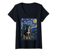 Mujer Entlebucher Mountain Dog Van Gogh Noche Estrellada Camiseta Cuello V