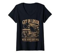 Mujer Entra en Perdedor Estamos Haciendo la Voluntad de Dios Funny USA Jonah Whale Camiseta Cuello V