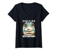 Mujer Entrando en mis Vacaciones de Fiesta en Crucero por mi 40 cumpleaños Camiseta Cuello V