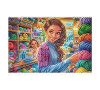Mujer Entre Bolas de Lana Coloridas en una Tienda de artesanía Puzzle 1000 Piezas 3D Creativo Detallado Rompecabezas para Hombres Y Mujeres Decoración Hogar Moderno Construir Maquetas 1000 PCS