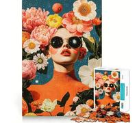 Mujer Entre Flores y Estrellas Rompecabezas de 1000 Piezas para Adolescentes Juego de Memoria Divertido Componentes Resistentes y de fácil manejo Portátil y fácil de Transportar Juego Divertido