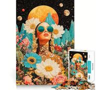 Mujer Entre Flores y Estrellas Rompecabezas para Adultos de 1000 Piezas Juego de concentración Mental Corte láser Actividad Nocturna Divertida para Toda la Familia (50x75cm)
