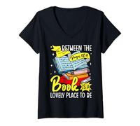 Mujer Entre las páginas de un libro es un lugar encantador para estar Camiseta Cuello V
