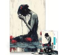 Mujer Entre nenúfares,Rompecabezas de 1000 Piezas para Adultos,Entrenamiento Cerebral Divertido,componentes Resistentes y de Corte Limpio,Actividad Relajante para la Mente (38x52cm)