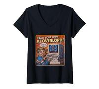 Mujer Entrena tu Propio Humor de Ciencia ficción Retro de IA Overlord Camiseta Cuello V