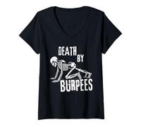 Mujer Entrenamiento Divertido de Skeleton Gym Death by Burpees Camiseta Cuello V