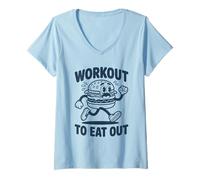 Mujer Entrenamiento para Comer Fuera Divertido Correr Hamburguesa Camiseta Cuello V