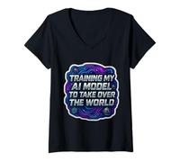 Mujer Entrenando a mi Modelo de IA para apoderarse del Mundo Funny Engineer Camiseta Cuello V
