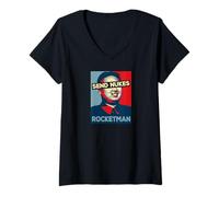 Mujer Enviar Nukes Funny Rocket Man Kim Jong Un Corea del Norte Camiseta Camiseta Cuello V